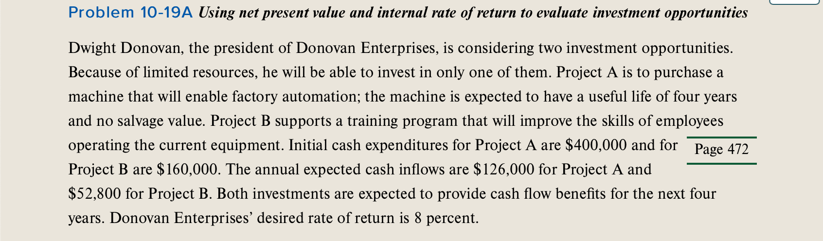 Solved 1.Compute The Net Present Value Of Each Project. | Chegg.com