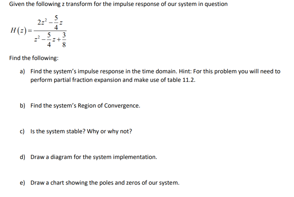 Solved Given the following z transform for the impulse | Chegg.com