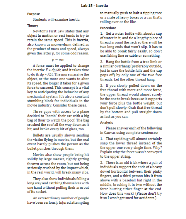Lab 15 -inertia Purpose To Manually Push To Halt A 