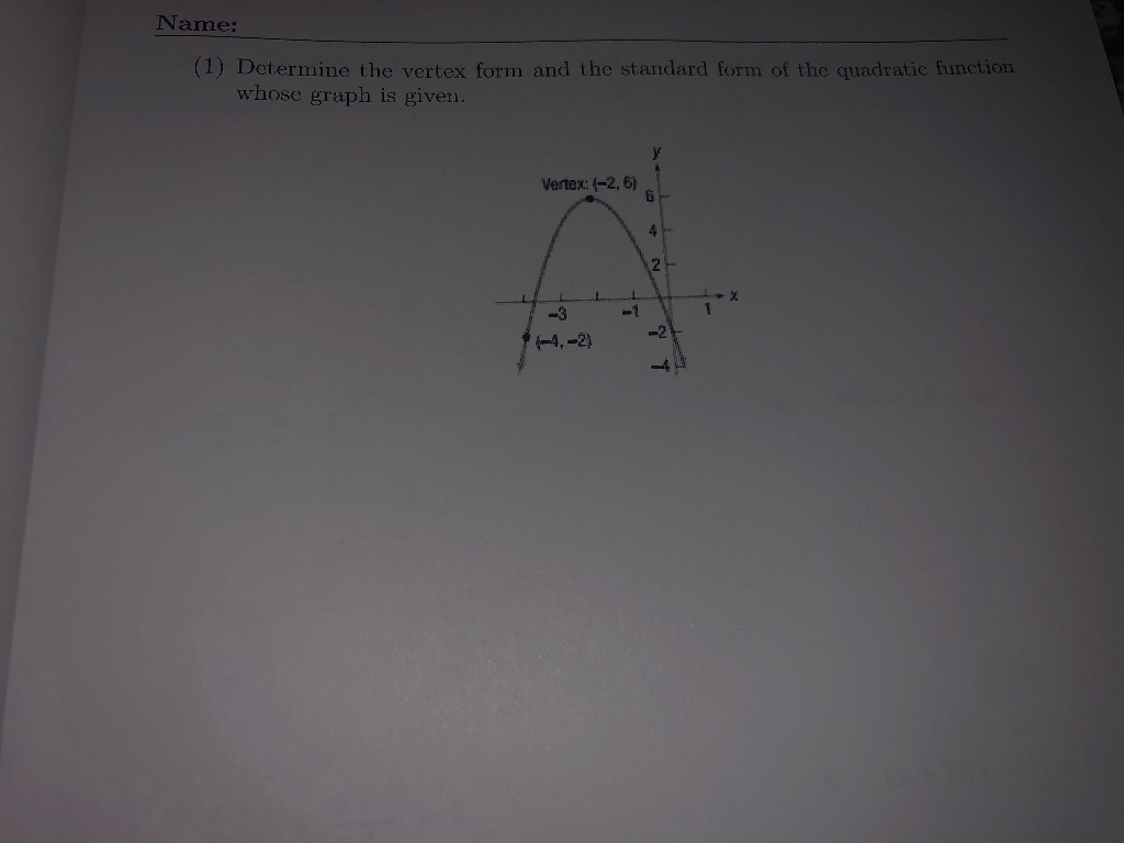 Solved Name: (1) Determine the vertex form and the standard | Chegg.com