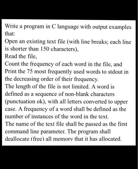 Solved write the program in C language not C++. with memory | Chegg.com