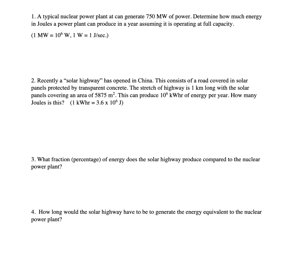 Solved 1. A typical nuclear power plant at can generate | Chegg.com