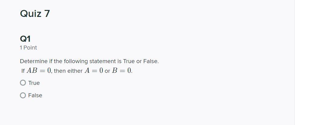 Solved TPoint Determine if the following statement is True | Chegg.com