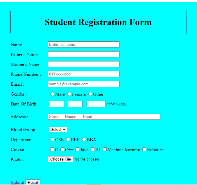 Student Registration Form In HTML With CSS Programming 45 OFF
