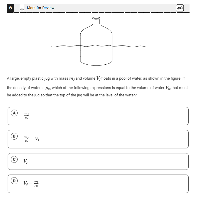 Solved 6 П ﻿Mark for ReviewA large, empty plastic jug with | Chegg.com
