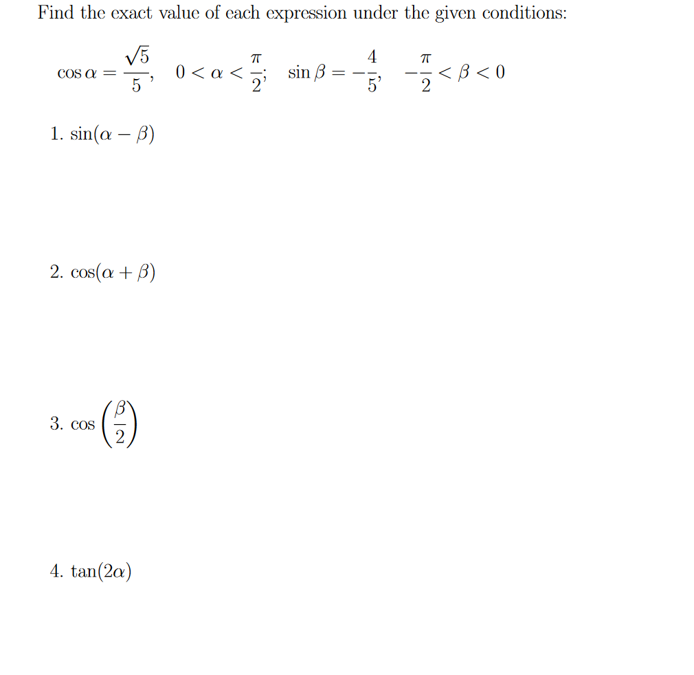 Solved Find the exact value of each expression under the | Chegg.com
