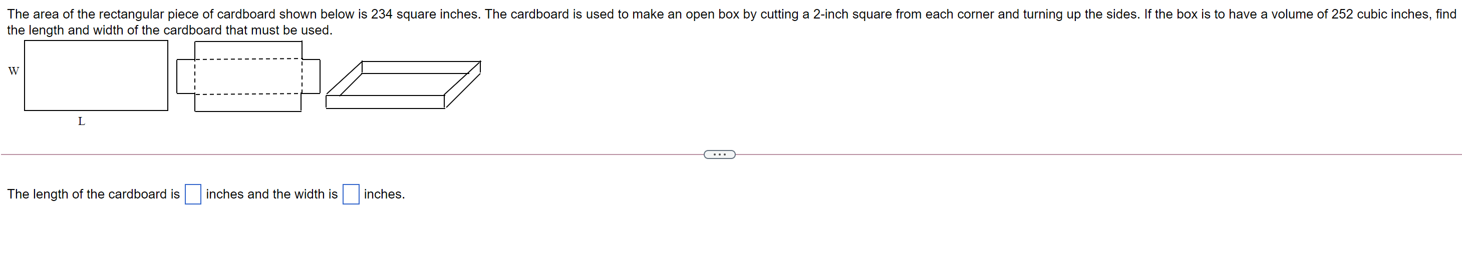 Solved The area of the rectangular piece of cardboard shown | Chegg.com