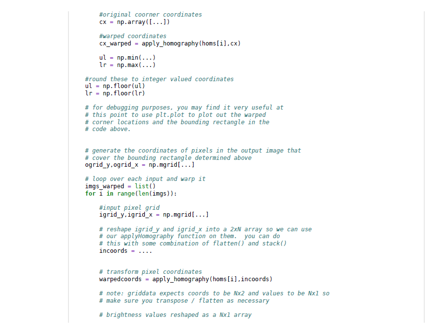 In [ ]: def warp_images (imgs, baseim, srcpts, | Chegg.com