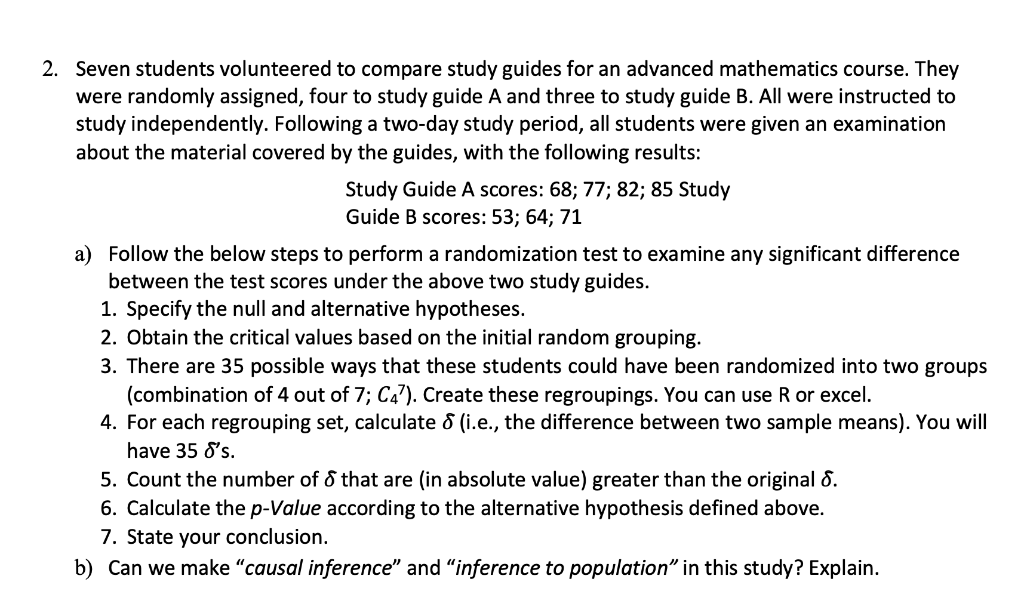 Seven students volunteered to compare study guides | Chegg.com