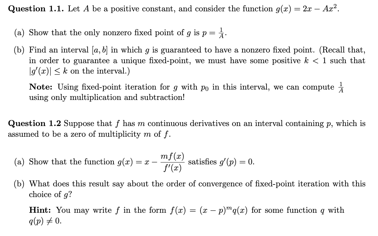 Solved Question 1 1 Let A Be A Positive Constant And Co Chegg Com