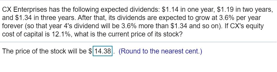 Solved CX Enterprises has the following expected dividends: | Chegg.com