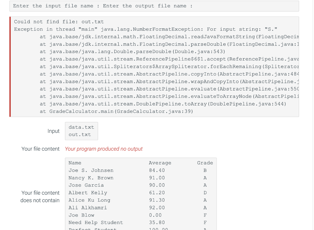 Solved Your output Enter the input file name : Your output | Chegg.com