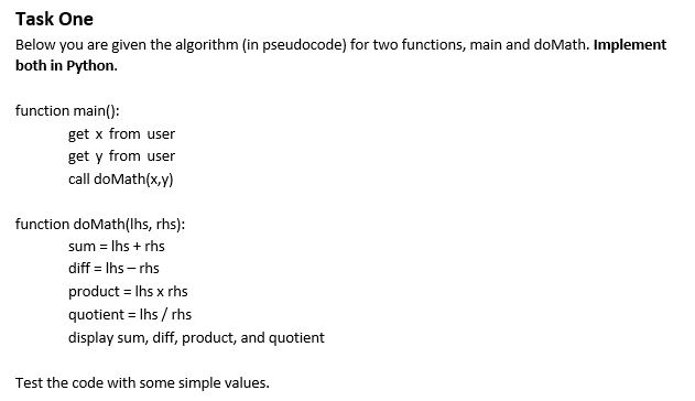 Solved Task One Below You Are Given The Algorithm (in | Chegg.com