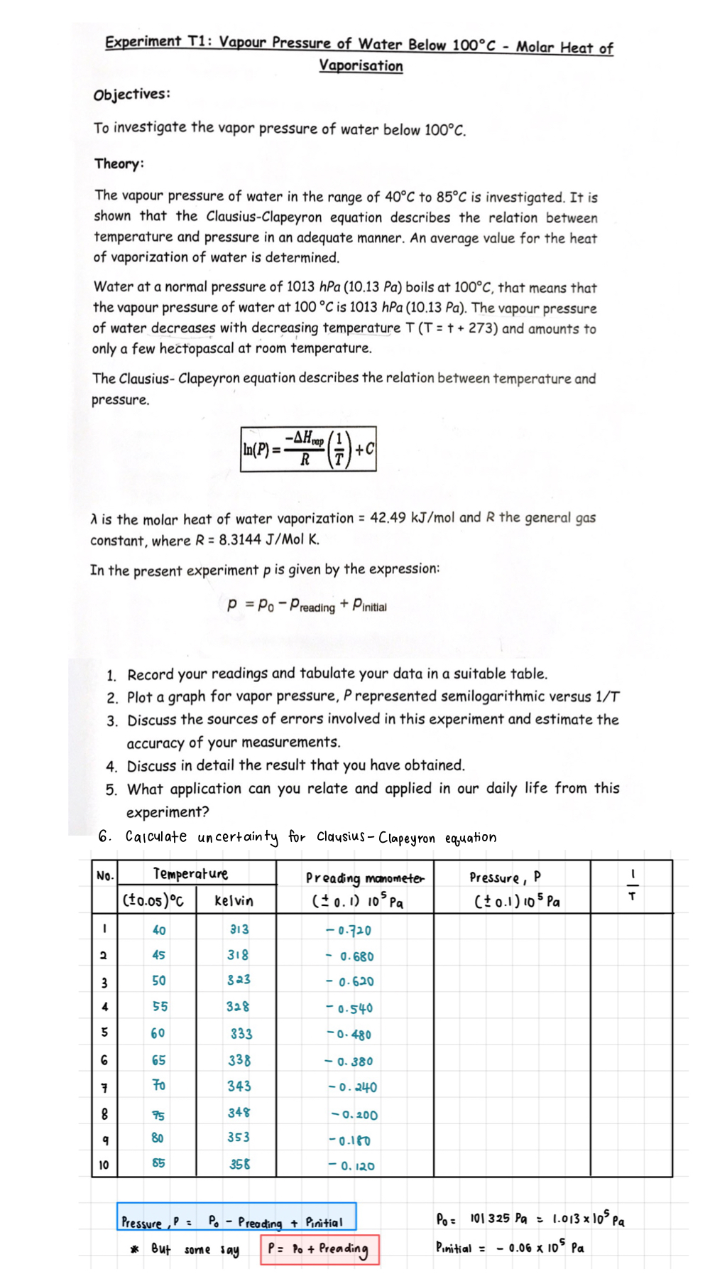 experiment of water vapour