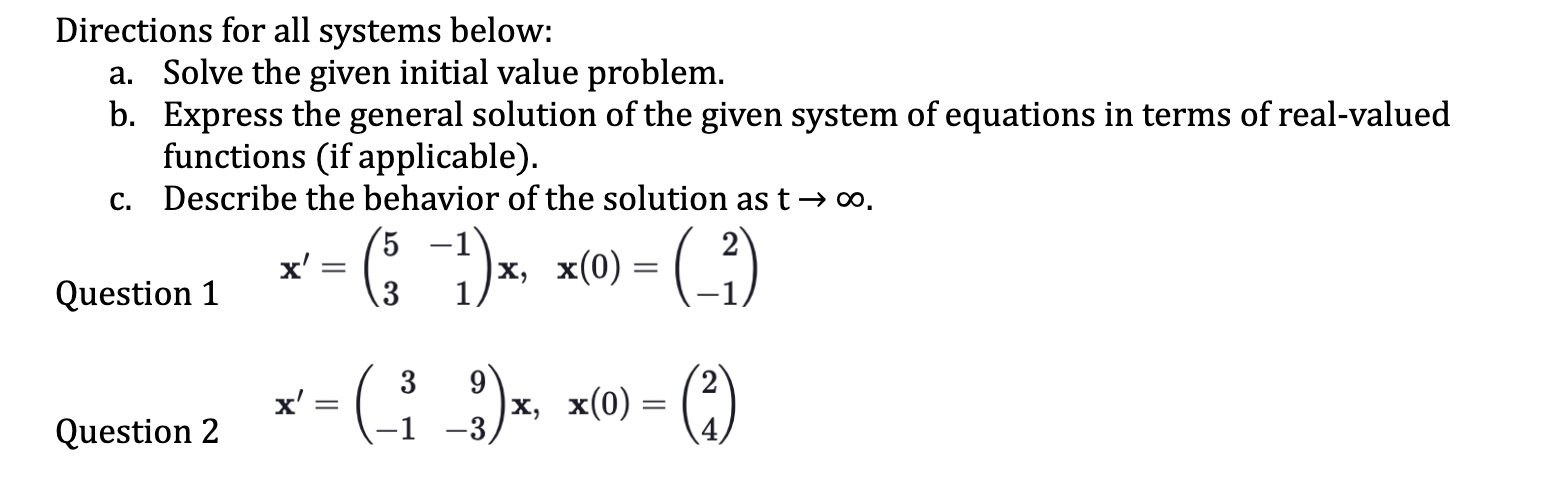 Solved Directions for all systems below:a. ﻿Solve the given | Chegg.com