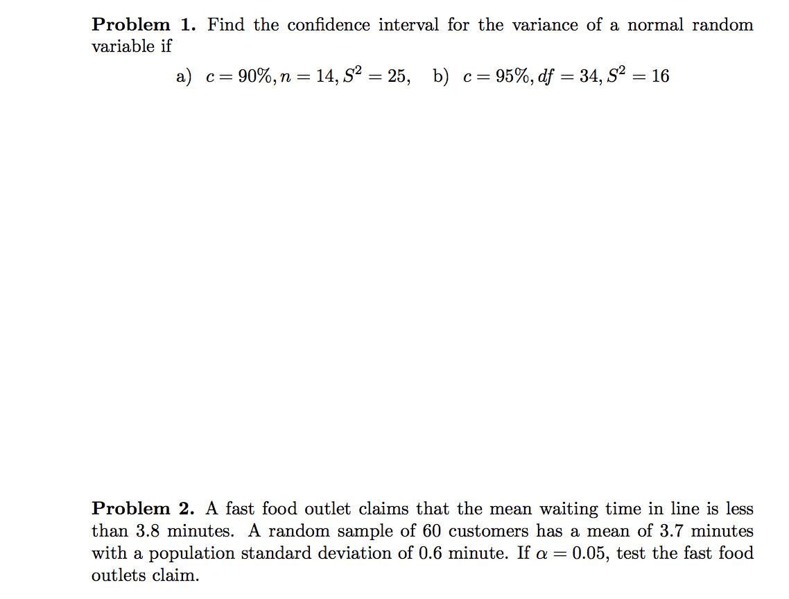 Solved Problem 1. Find the confidence interval for the | Chegg.com