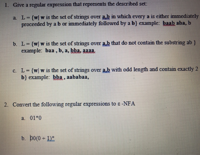 Solved 1. Give a regular expression that represents the | Chegg.com