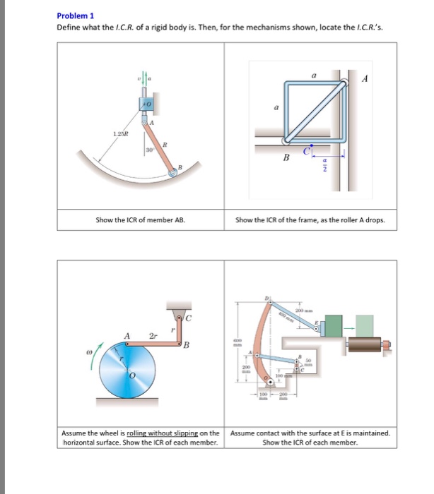 Solved Problem 1 Define what the I.C.R. of a rigid body is. | Chegg.com