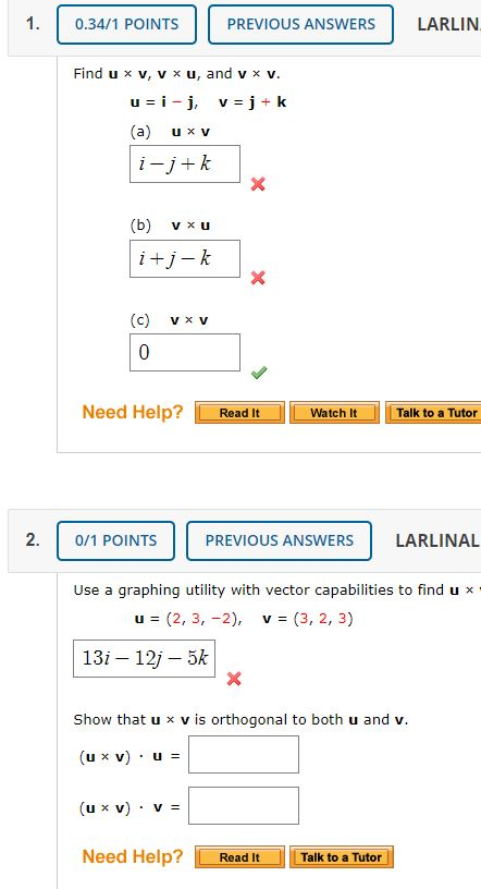 Solved 0 34 1 Points Previous Answers Larlin Find Ux V V Chegg Com