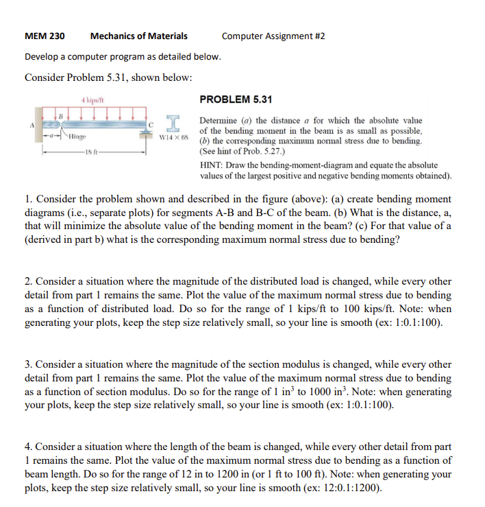 Solved MEM 230 Mechanics of Materials Computer Assignment #2 | Chegg.com