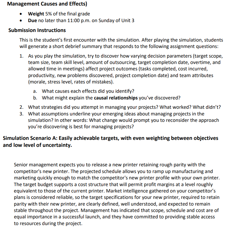 Solved Management Causes and Effects)Weight 5% ﻿of the final | Chegg.com