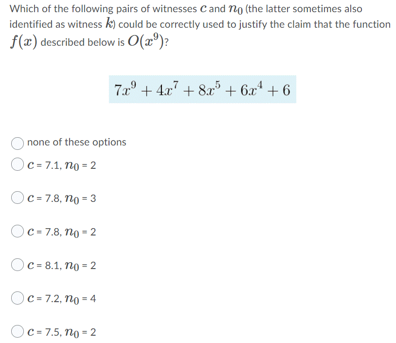 Solved Which Of The Following Pairs Of Witnesses C And No | Chegg.com