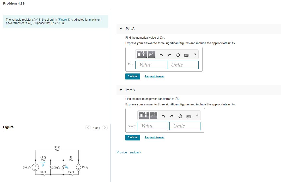 Solved Problem 4.89 The variable resistor (RL) in the