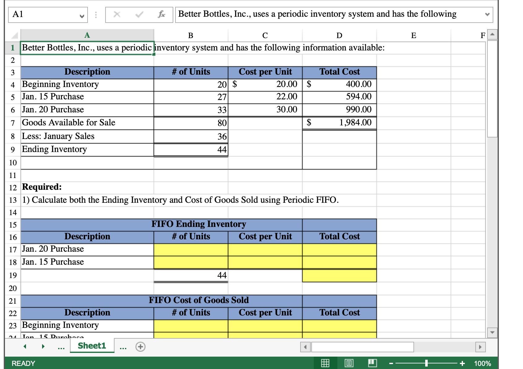 Solved Comparing Inventory Costing Methods using Excel's | Chegg.com