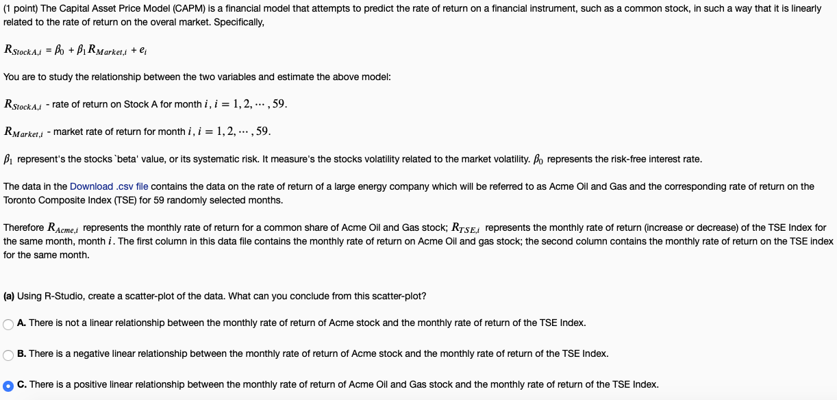 Solved 1 point The Capital Asset Price Model CAPM is a Chegg