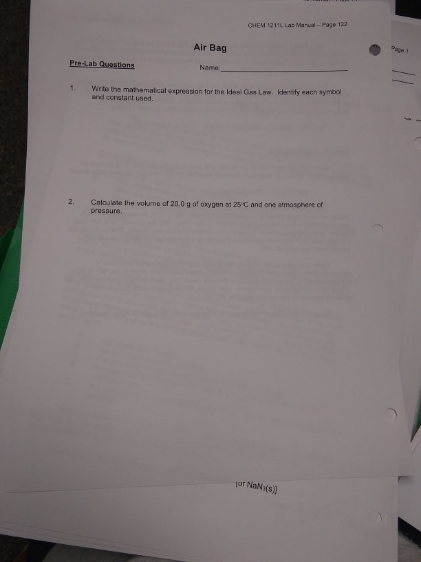 Solved CHEM 1211L Lab Manual - Page 122 Air Bag Page 1 | Chegg.com