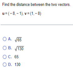 Solved Find the distance between the two vectors. | Chegg.com