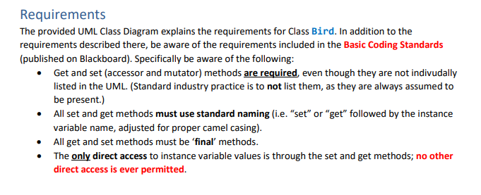 Solved Instructions Write a Java class named Bird to meet | Chegg.com