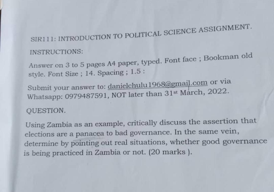 SIR111: INTRODUCTION TO POLITICAL SCIENCE ASSIGNMENT. | Chegg.com