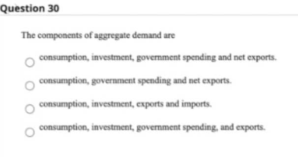 Solved Question 30 The Components Of Aggregate Demand Are | Chegg.com