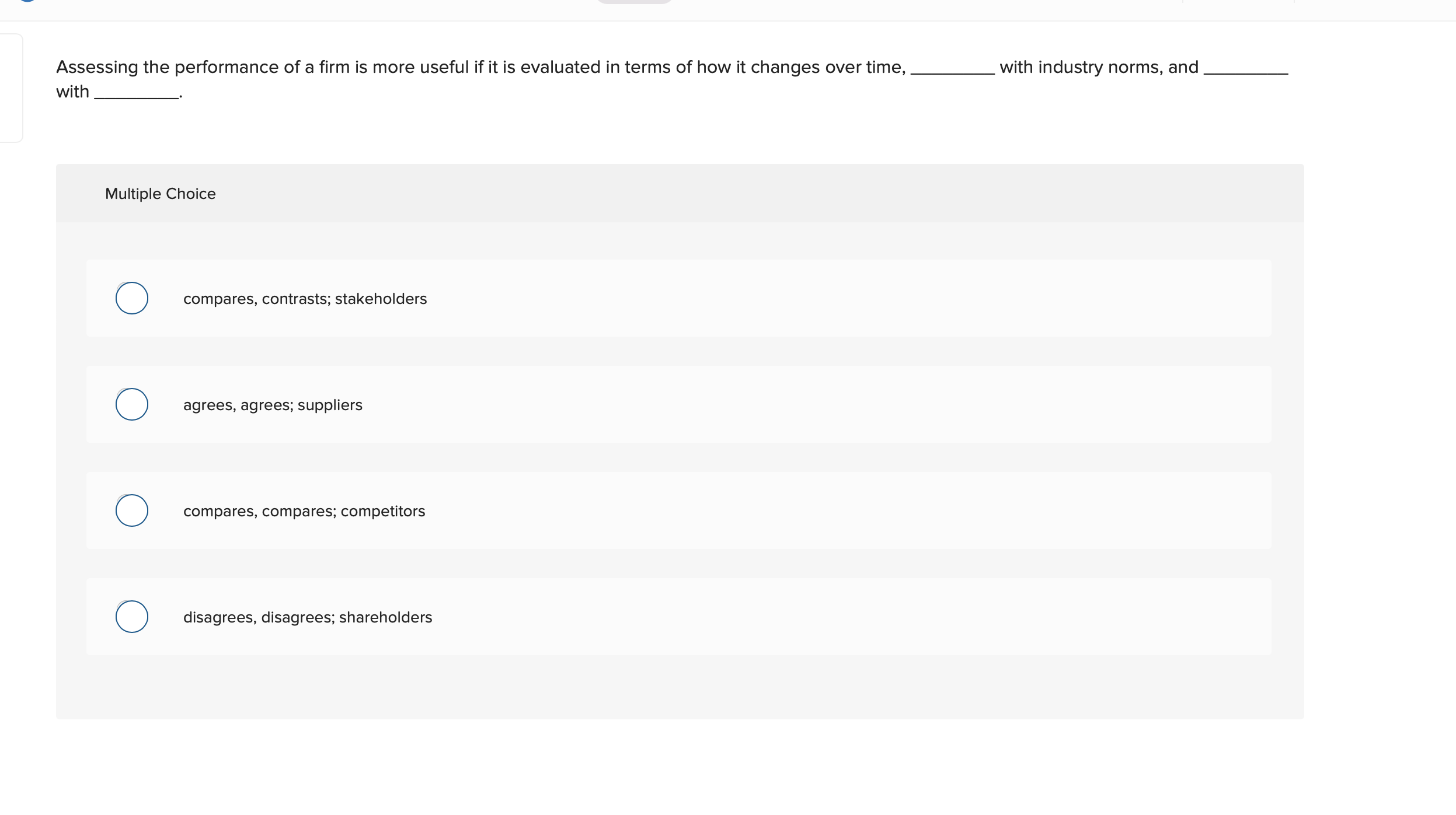 Solved Assessing the performance of a firm is more useful if | Chegg.com