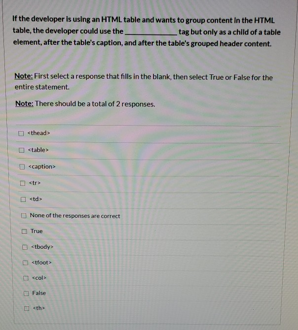 Solved If the developer is using an HTML table and wants to | Chegg.com
