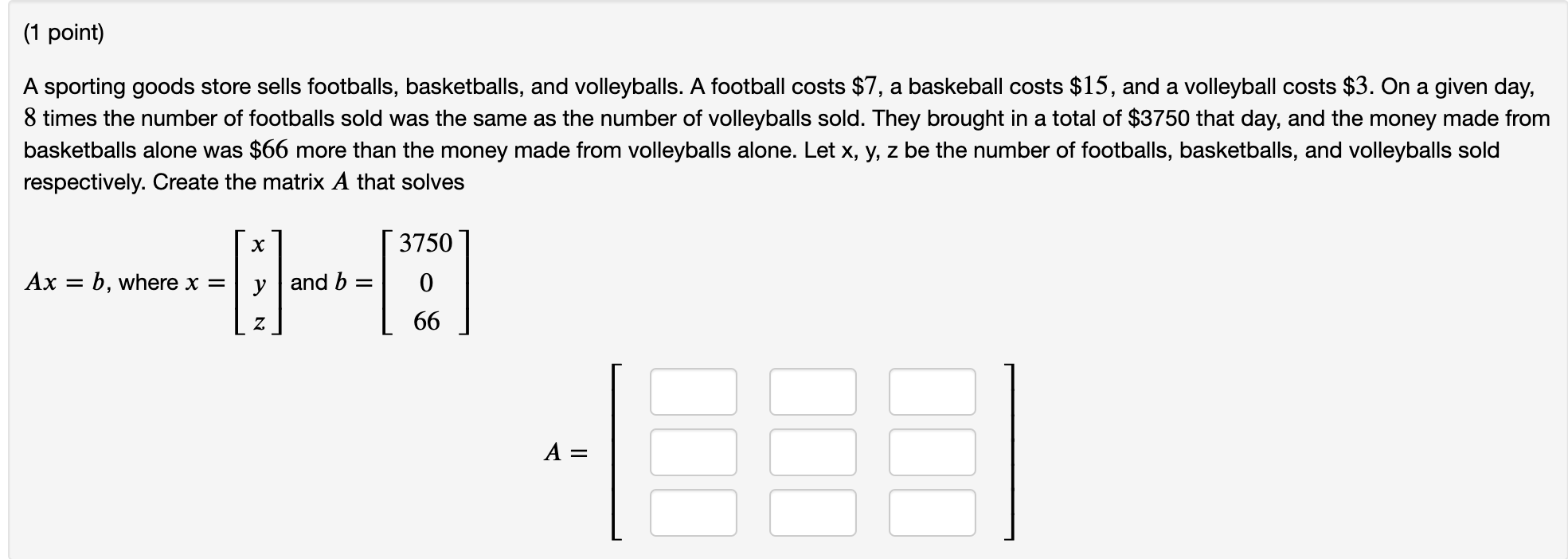 Solved (1 point) A sporting goods store sells footballs,