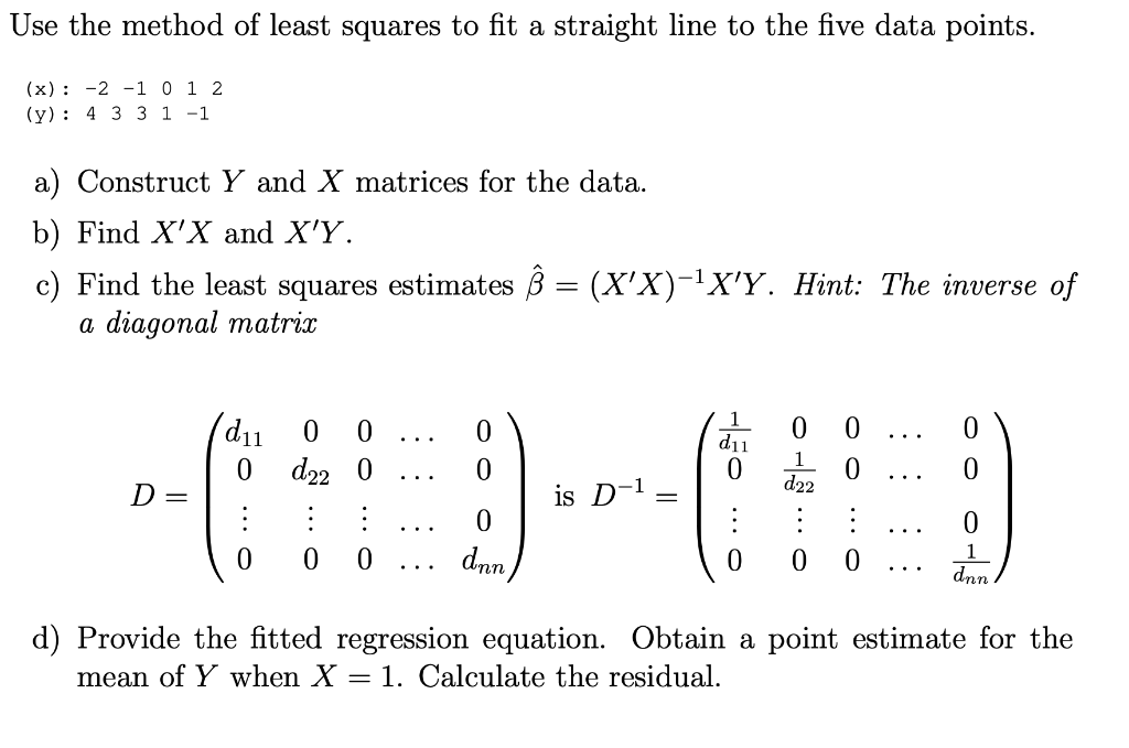 Solved Use the method of least squares to fit a straight | Chegg.com