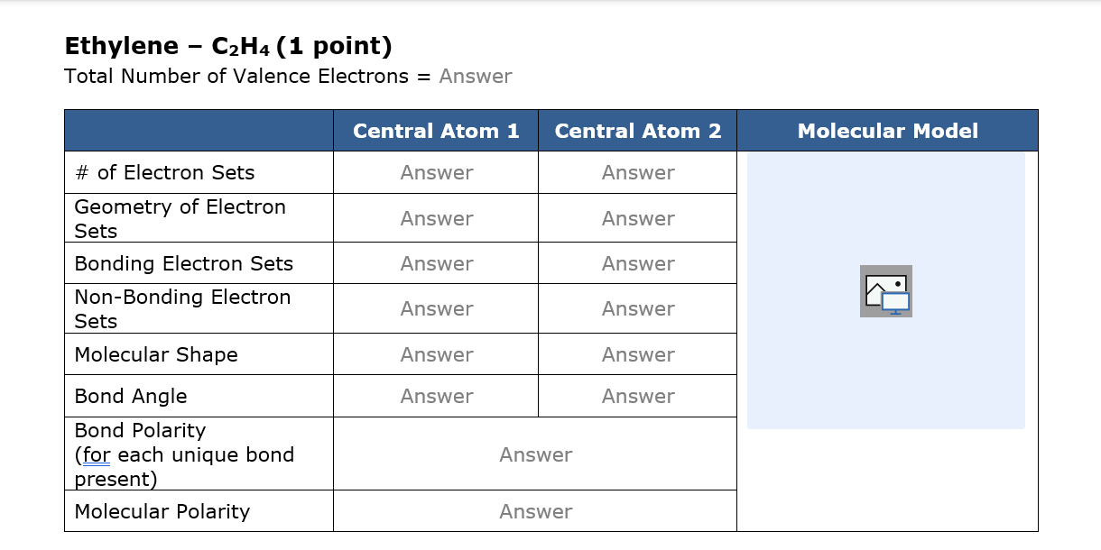 Solved Ethylene C2H4 1 point Total Number of Valence Chegg