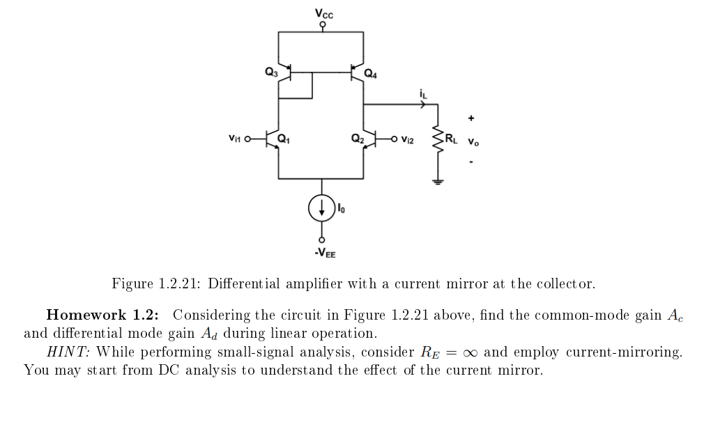 Solved Figure 1.2.21: Differential amplifier with a current | Chegg.com