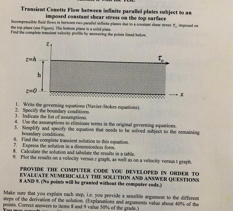 Transient Couette Flow between infinite parallel | Chegg.com