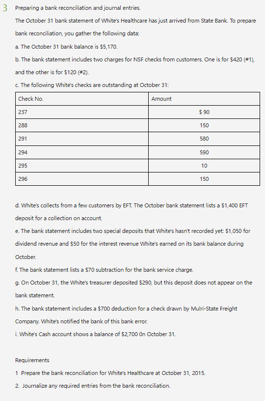 Solved 3 Preparing a bank reconciliation and journal | Chegg.com