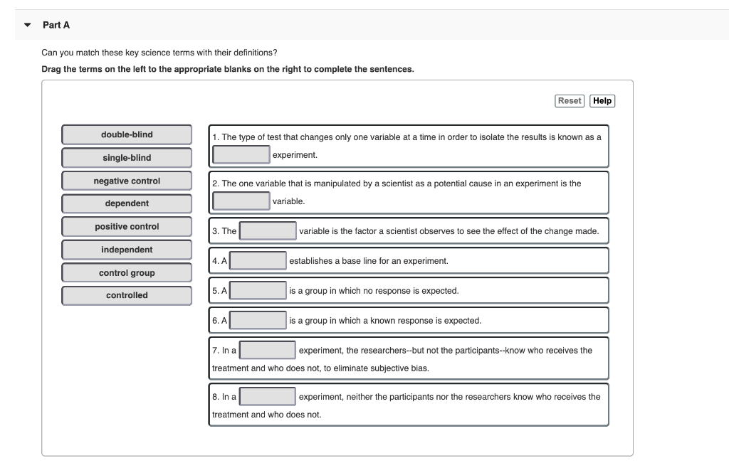 Solved Part A Can you match these key science terms with | Chegg.com