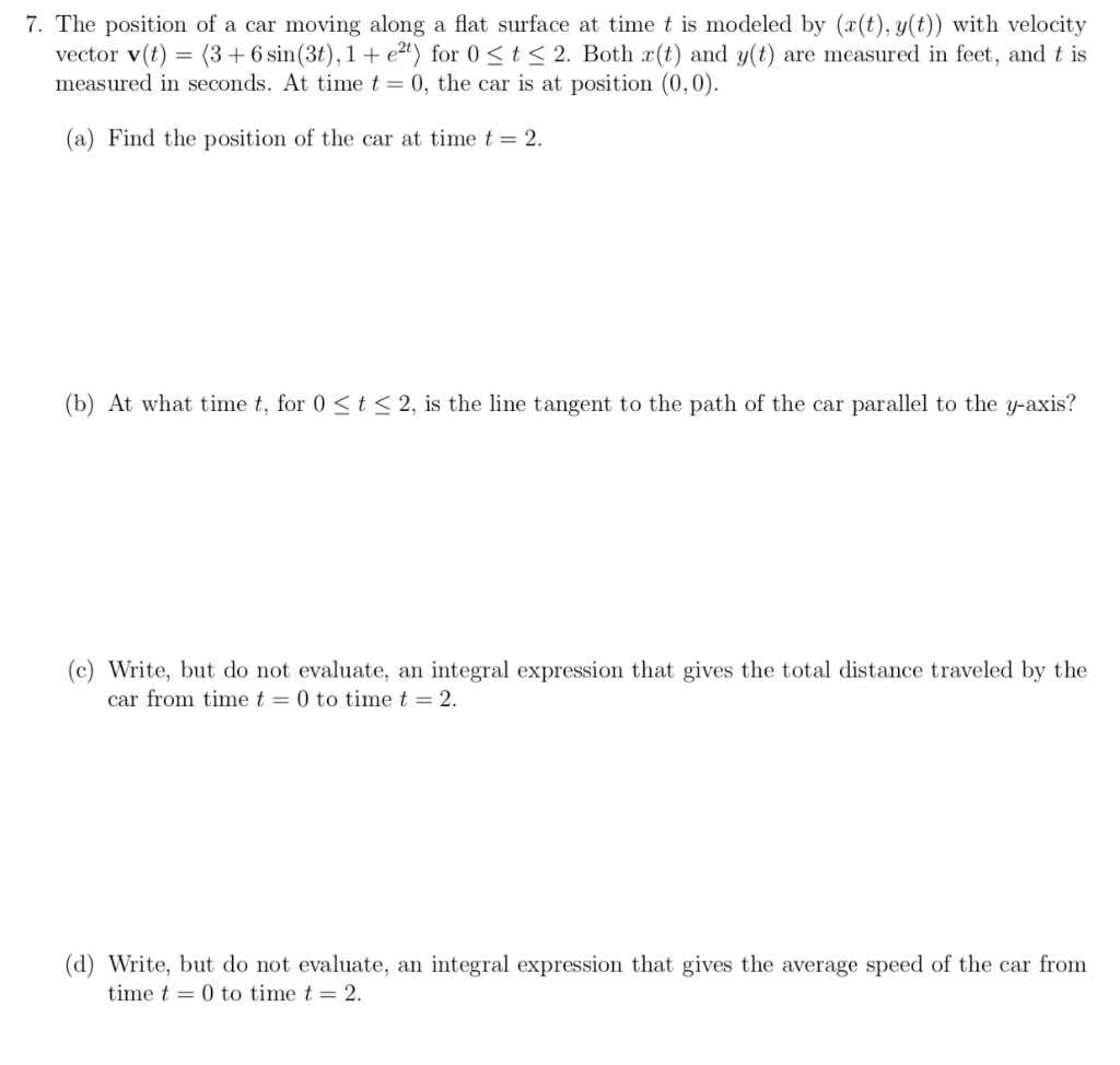 Solved 7 The Position Of A Car Moving Along A Flat Surfa Chegg Com