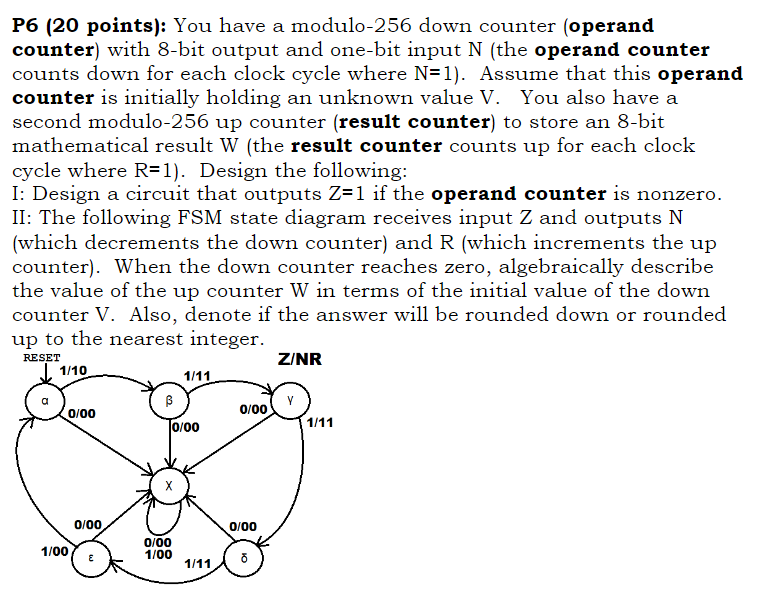 P6 (20 points): You have a modulo-256 down counter | Chegg.com
