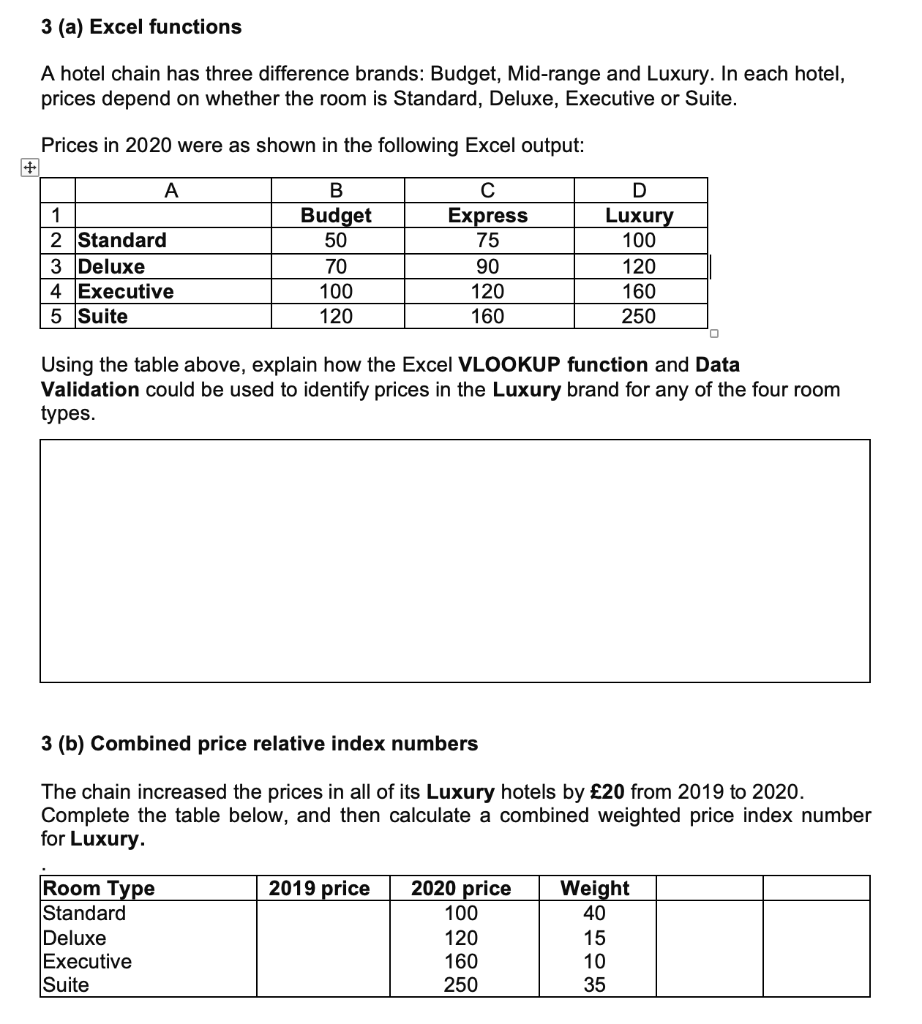 Solved 3 (a) Excel functions A hotel chain has three