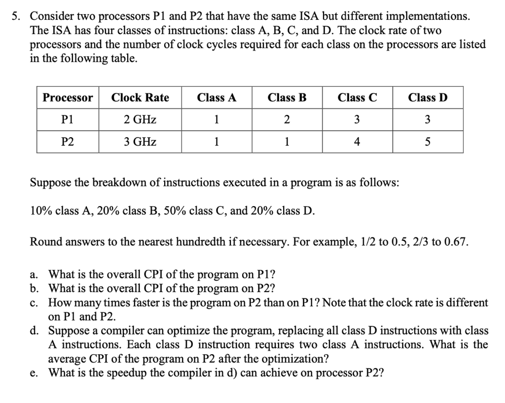 Solved Consider Two Processors P1 And P2 That Have The Same | Chegg.com