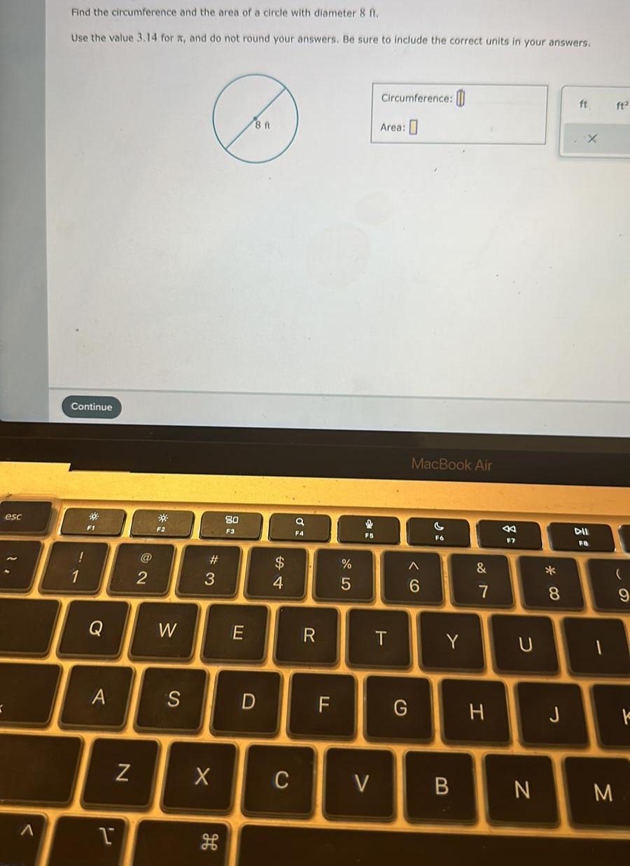 find the circumference and the area of a circle with diameter 7m