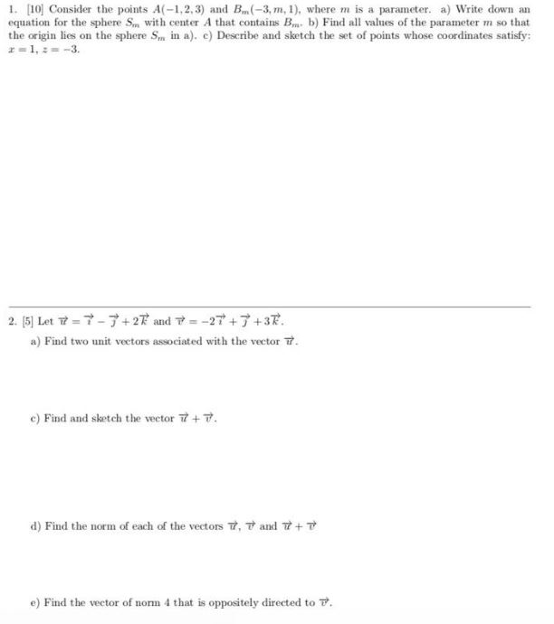 Solved . 10 Consider The Points A(-1,2,3) And B..(-3, M, 1), | Chegg.com