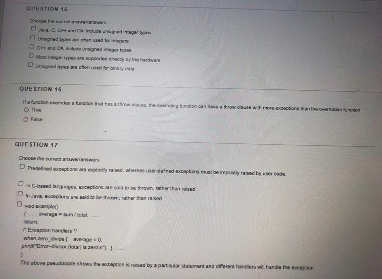 Solved QUESTION 15 Choose the correct answer answers Java, | Chegg.com